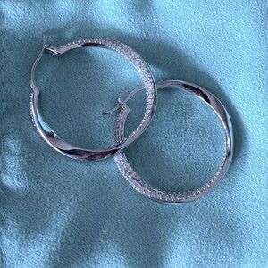 Solid SS Italia inside out diamond Hoops High Quality